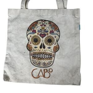 Cabo Sugar Skull Canvas Tote Bag Bohemian Hippie Cottagecore Dark Whimsi…